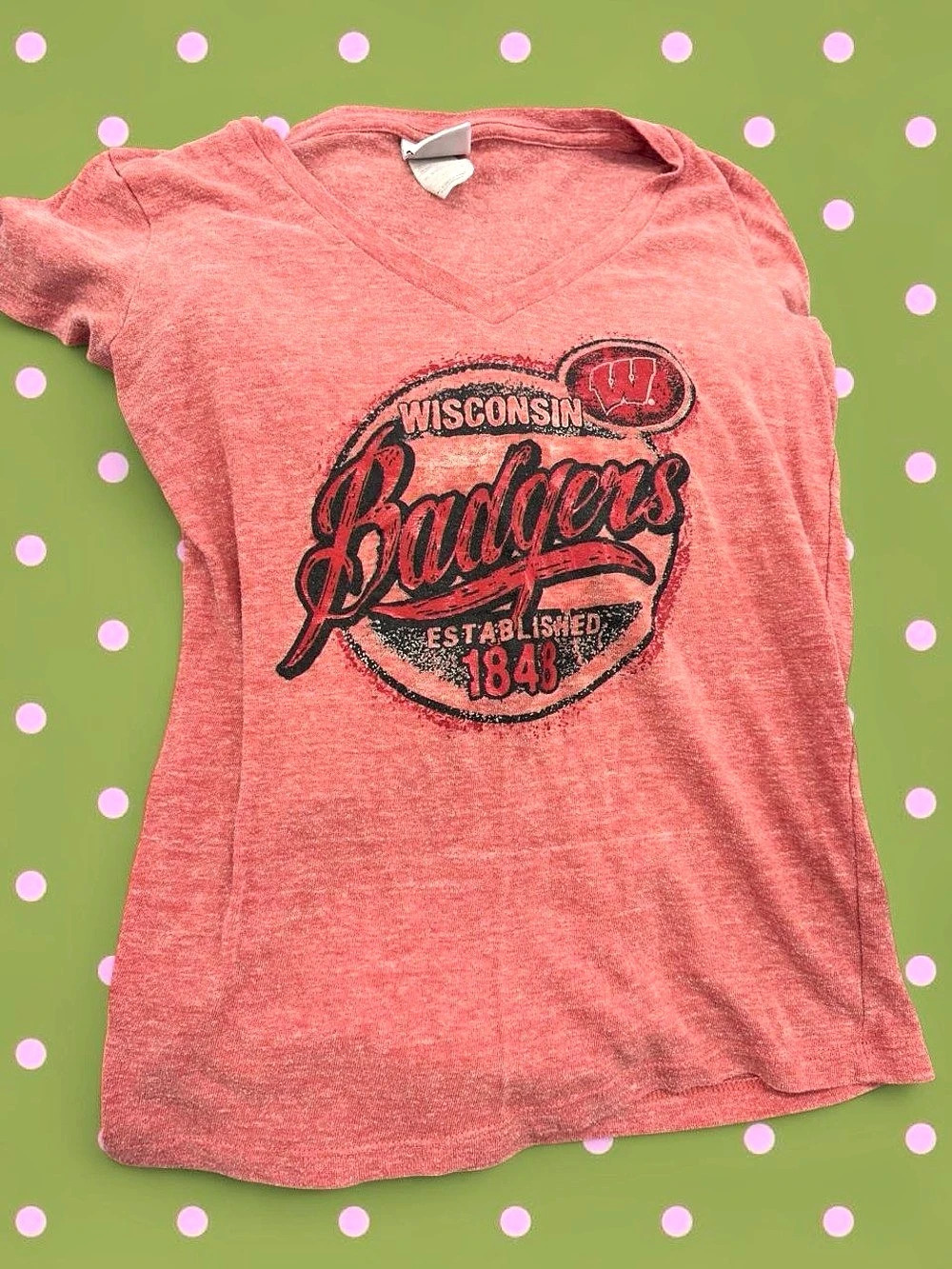 Campus Lifestyle Wisconsin Badgers Graphic V-Neck T-Shirt Red Small
